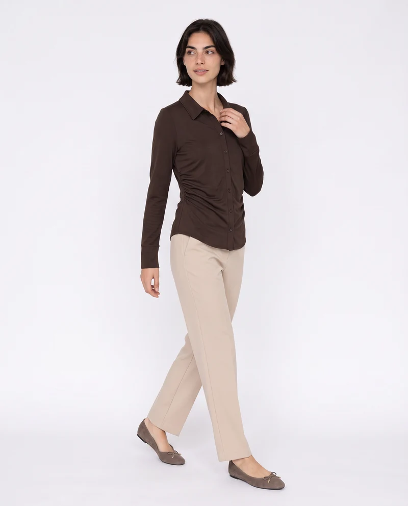Camicia manica lunga con arriccio laterale - Moro