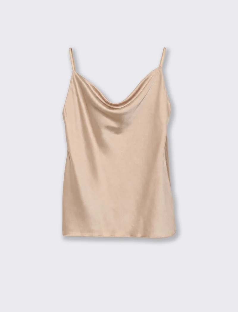Top con scollo drappeggiato e bretelle sottili - Beige champagne