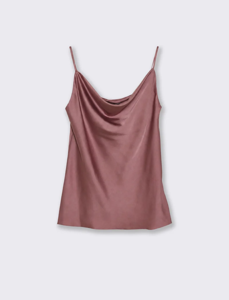 Top con scollo drappeggiato e bretelle sottili - Rosa antico