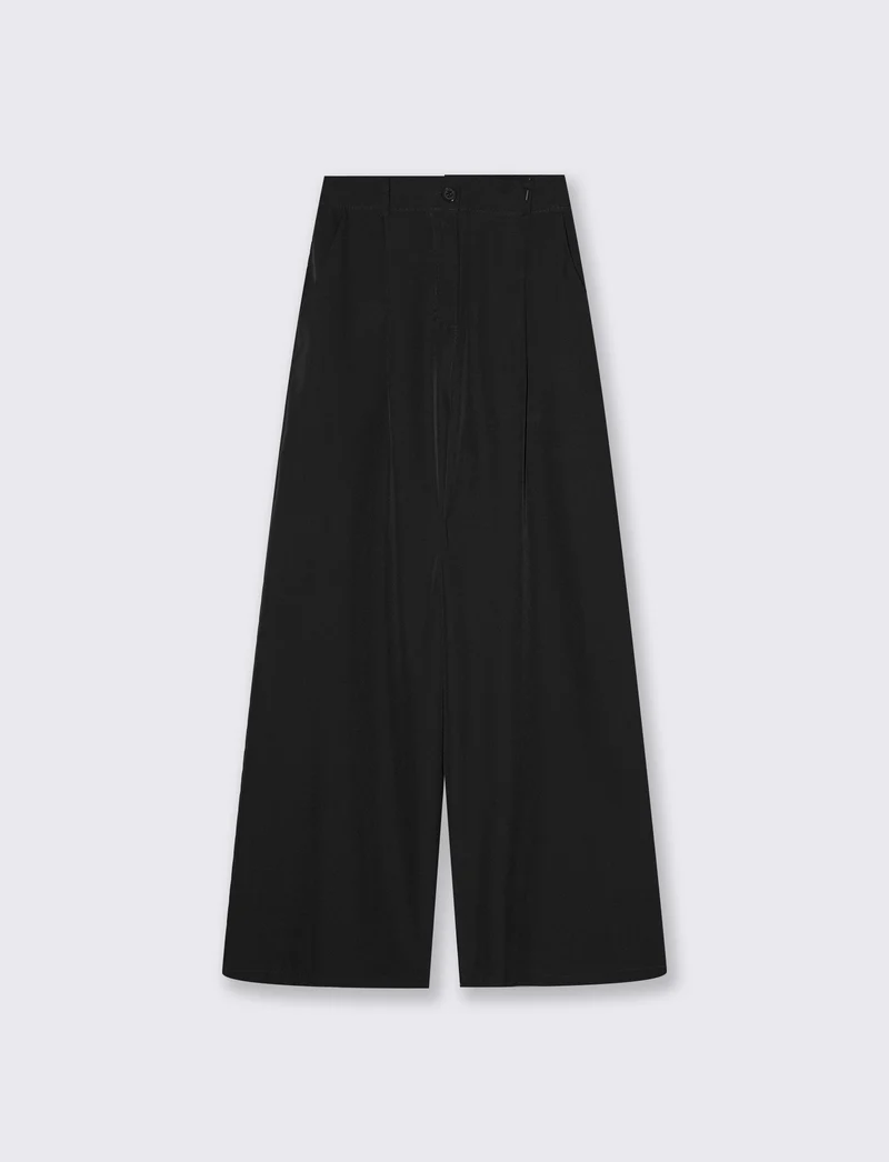 Pantaloni palazzo con pences e chiusura a bottone - Nero