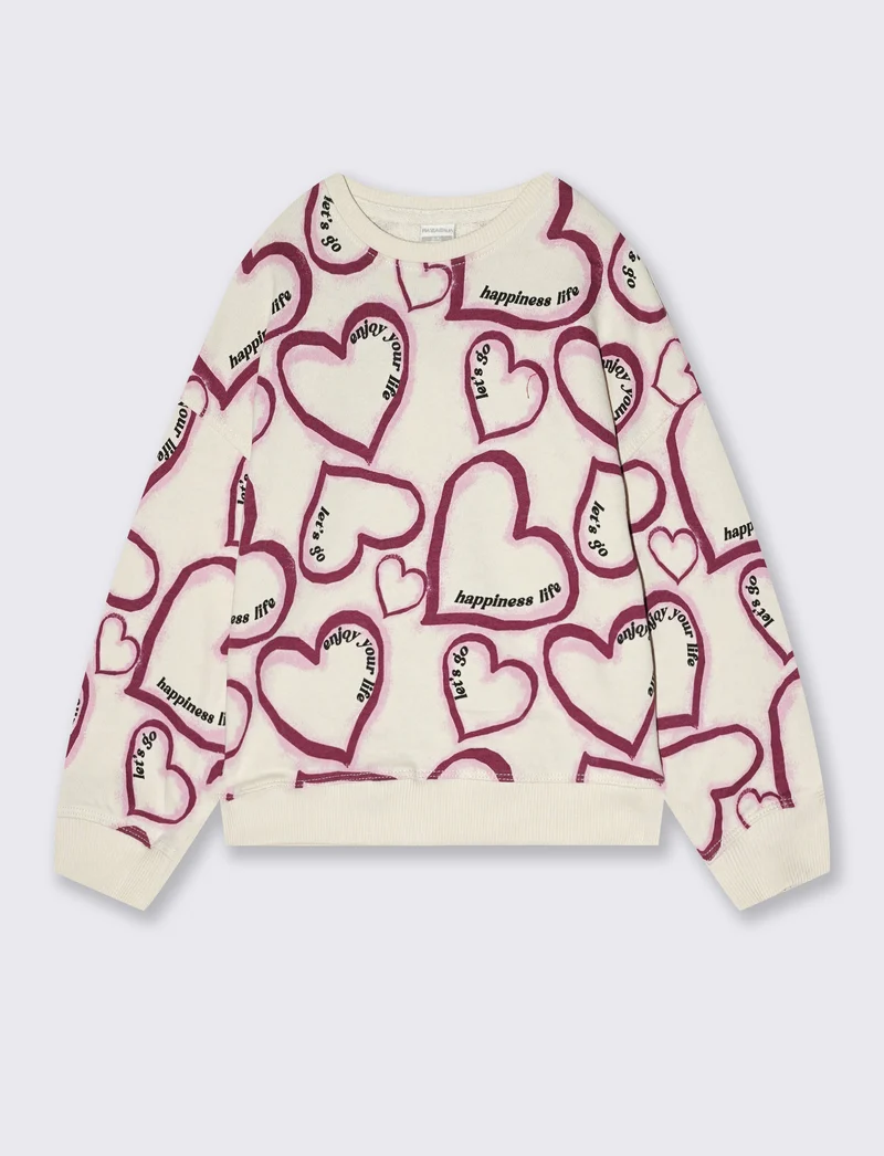 Felpa girocollo casual con stampe uniche - Beige