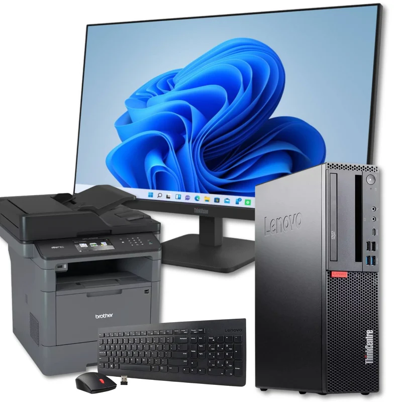 Bundle Ufficio Completo Lenovo M920S | Intel Core i5-8400 | Ram 16GB | SSD 512GB | Monitor 27" + Stampante Brother WiFi + Kit Wireless Win 11 Pro & Office 2021