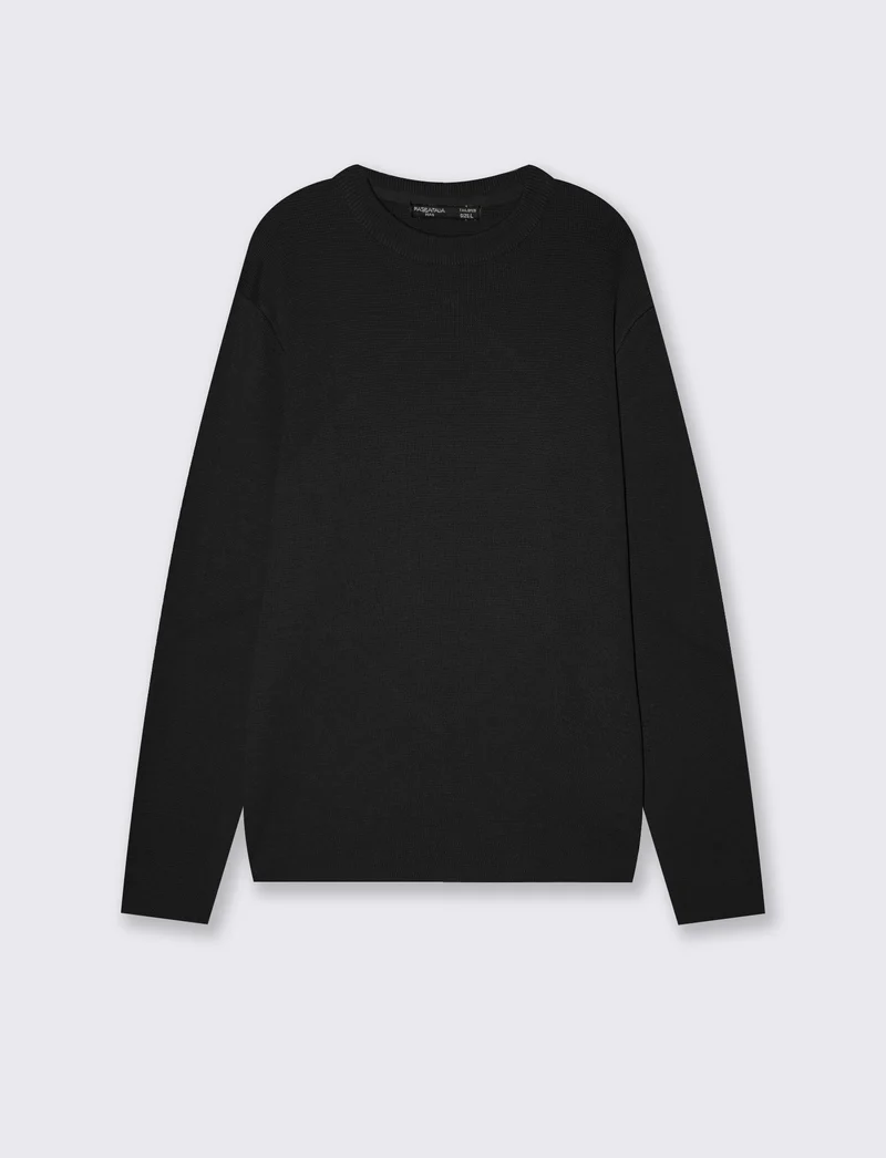 Maglia girocollo jacquard in misto cotone - Nero