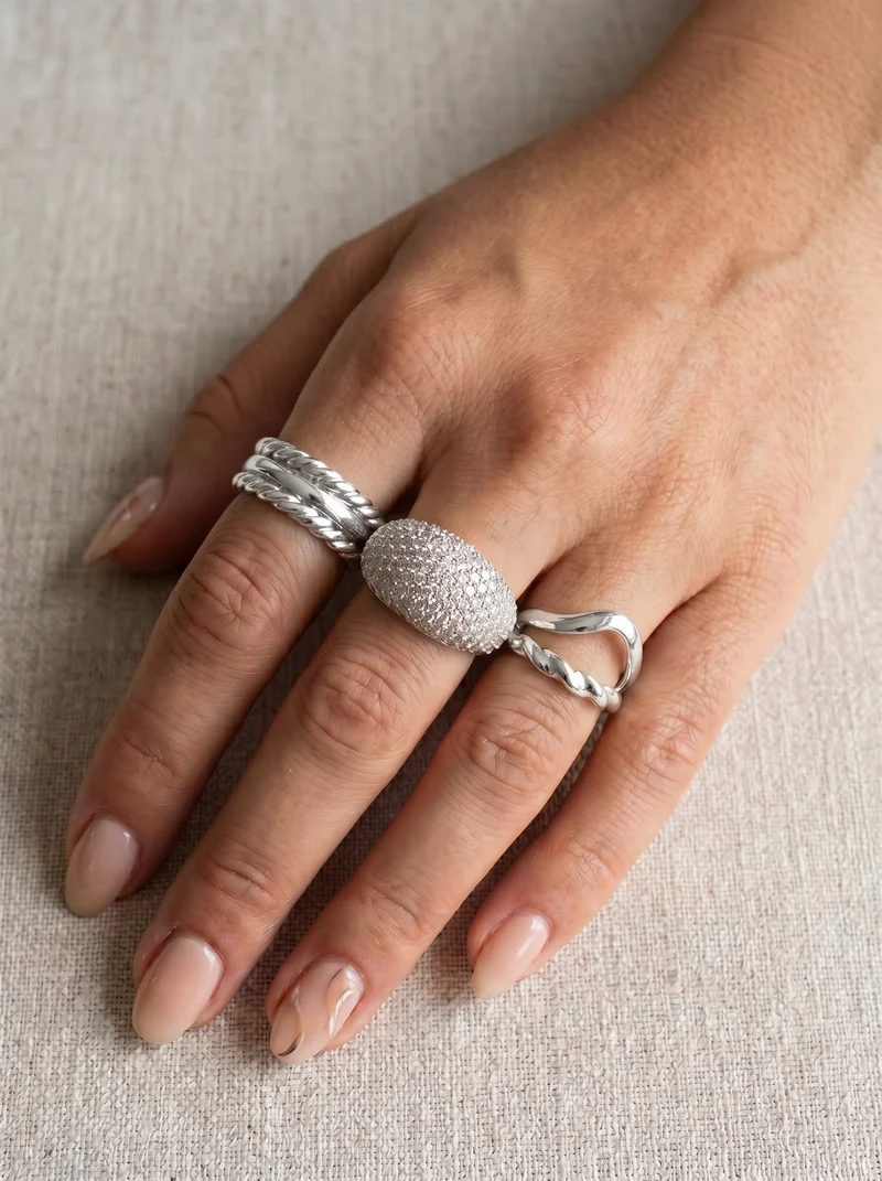 Card 5 anelli grandi con strass brillanti - Argento