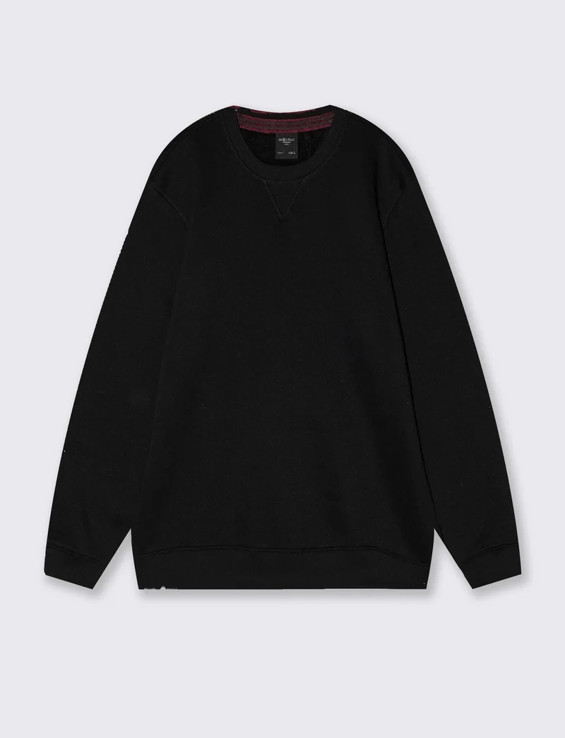 Felpa basic girocollo in misto cotone - Nero