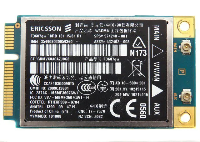 HP Ericsson F3607gw WCDMA 3G GPS WWAN Mini PCI-E Card 574248-001