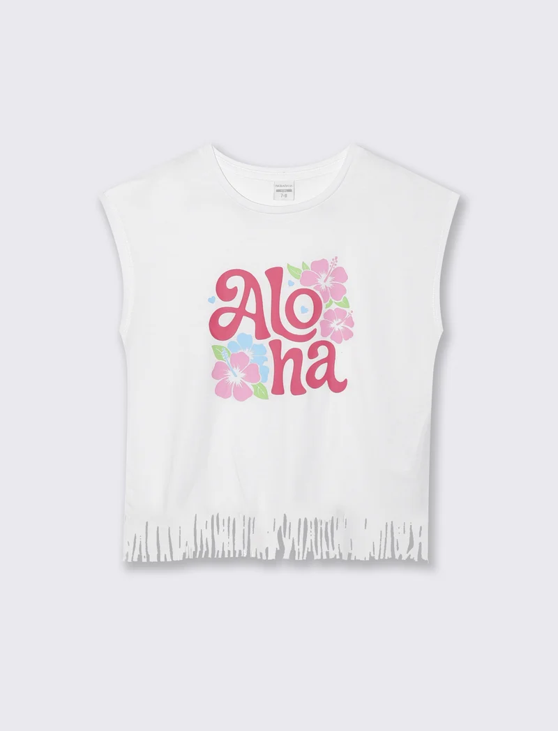 T-shirt con frange e stampe colorate - Bianco