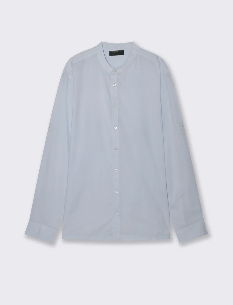 Camicia coreana in voile leggero - Celeste polvere