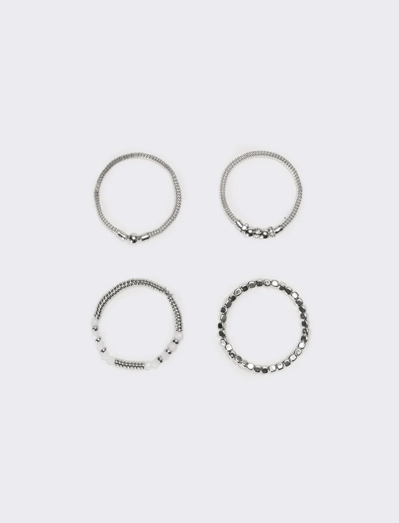 Bracciali donna 5 pezzi elastici con pietre e pepite - Argento