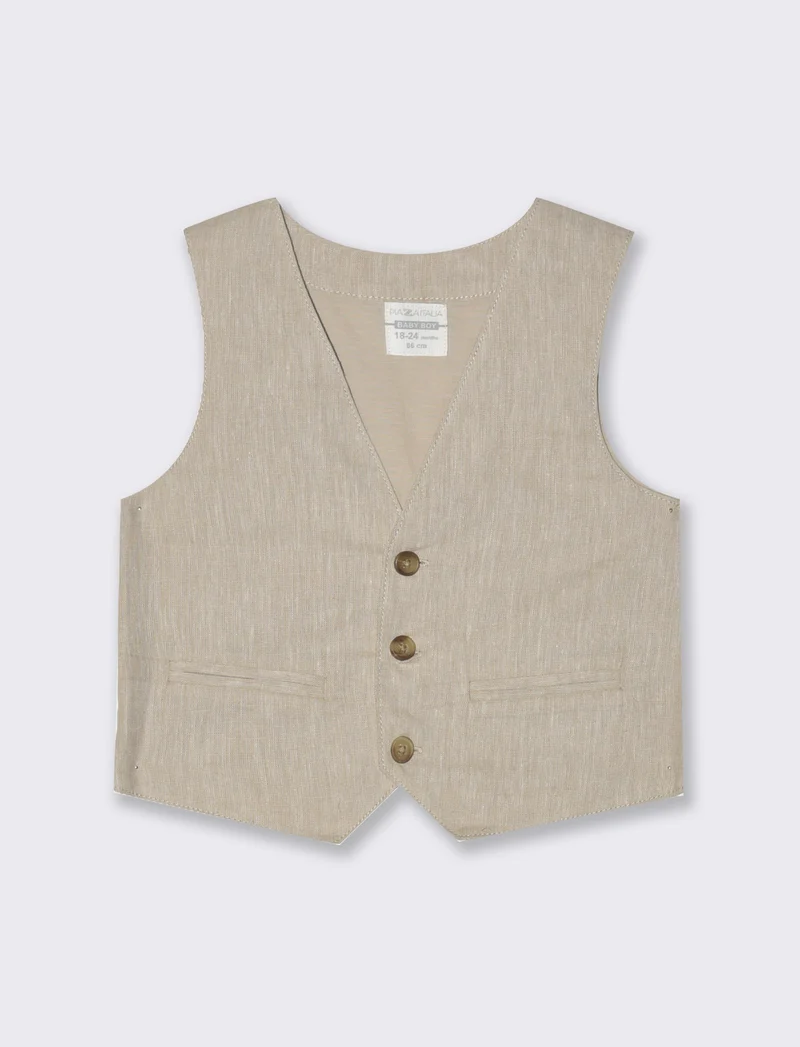 Gilet misto lino da neonato - Beige