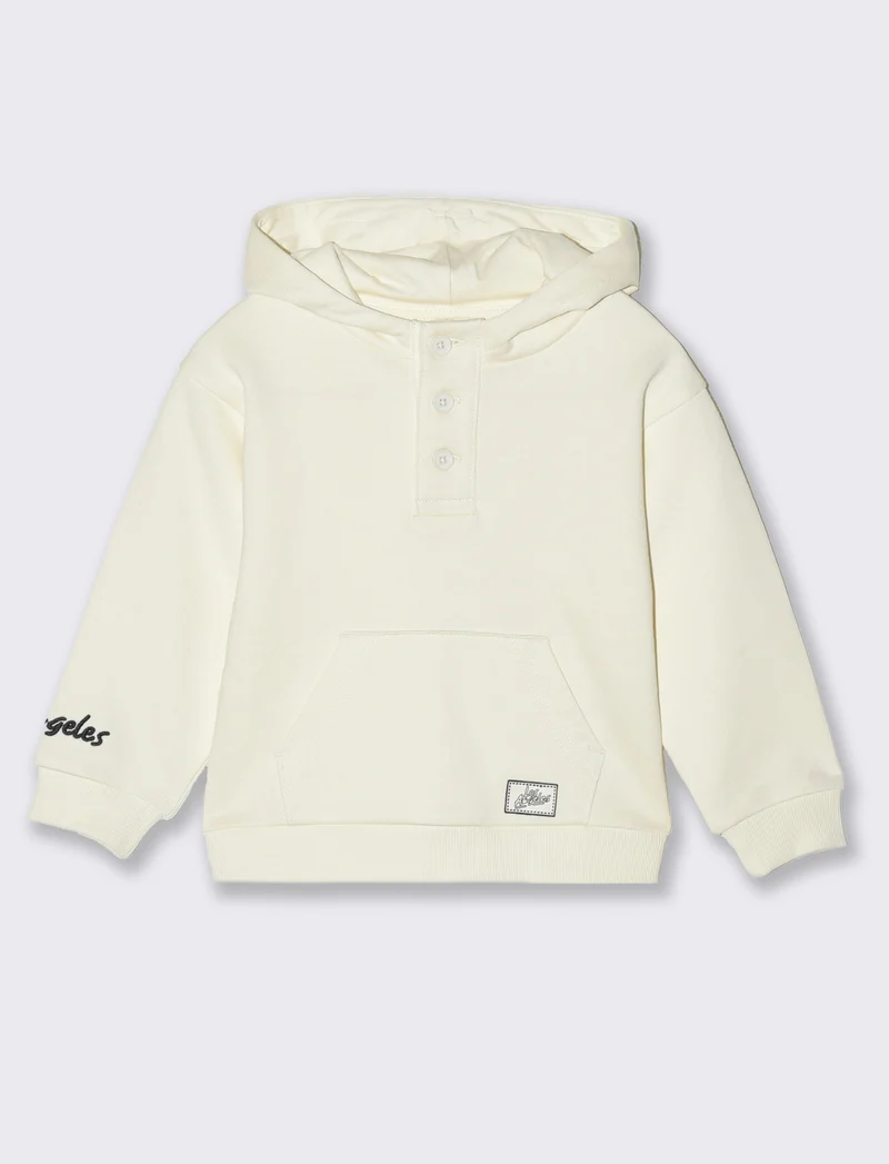 Felpa con cappuccio e bottoni da neonato - Bianco latte