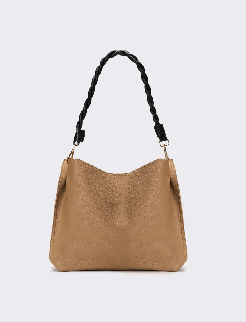Borsa sacca con manico intrecciato - Marrone