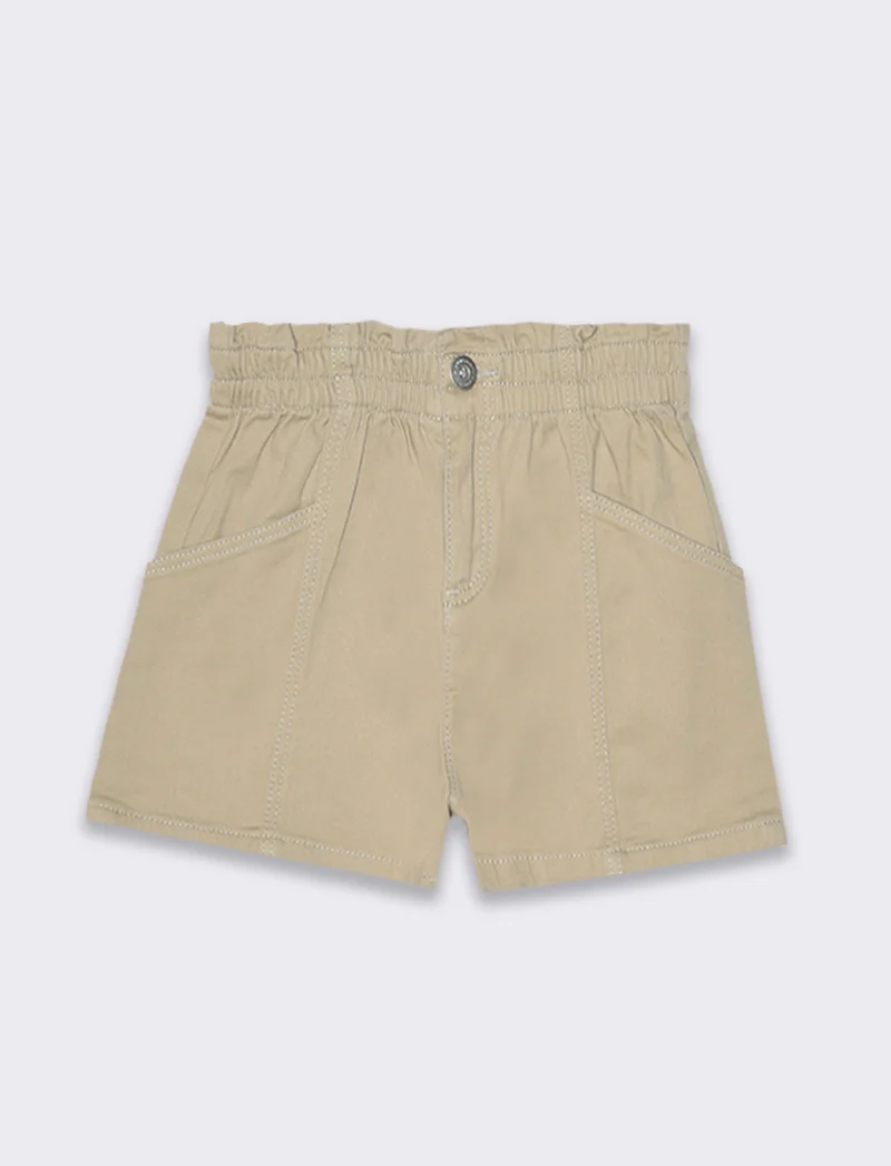 Short in twill elastico da bambina - Beige