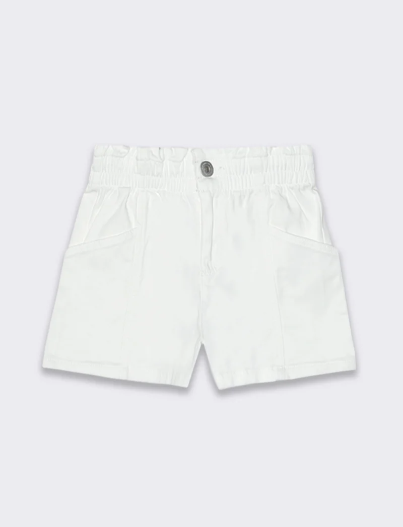 Short in twill elastico da bambina - Bianco