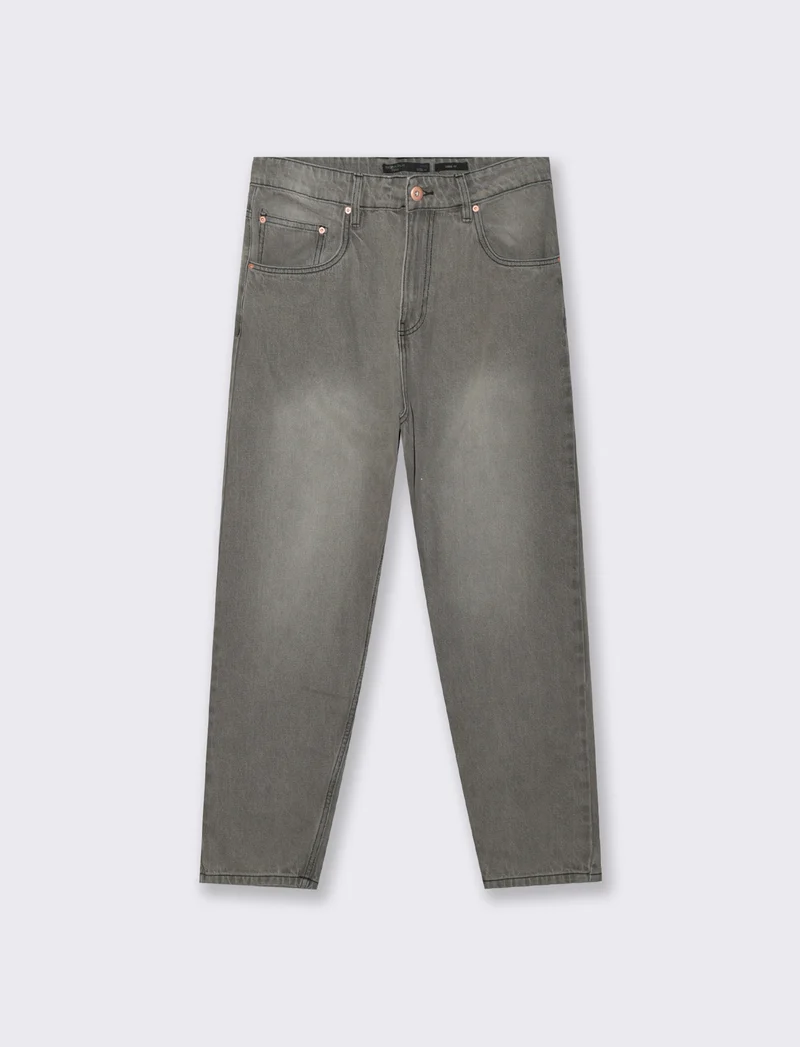 JEANS DENIM GRIGIO LOOSE FIT CON ABRASIONI - Grigio