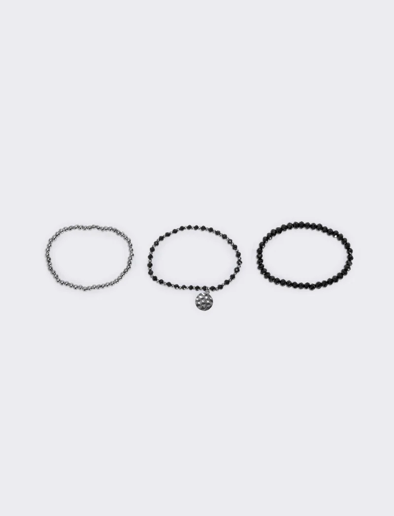 Bracciale tre fili con medaglina - Nero