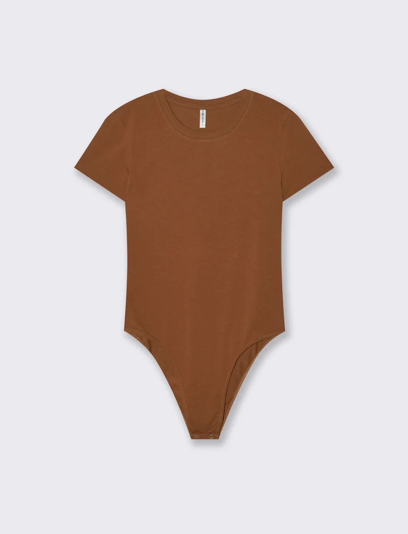 Body Manica Corta Girocollo Basico - Marrone tabacco