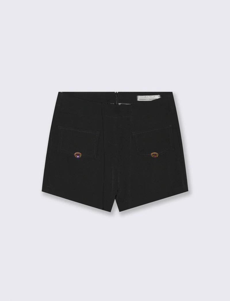 Short elegante con bottoni gioiello e pannelli - Nero