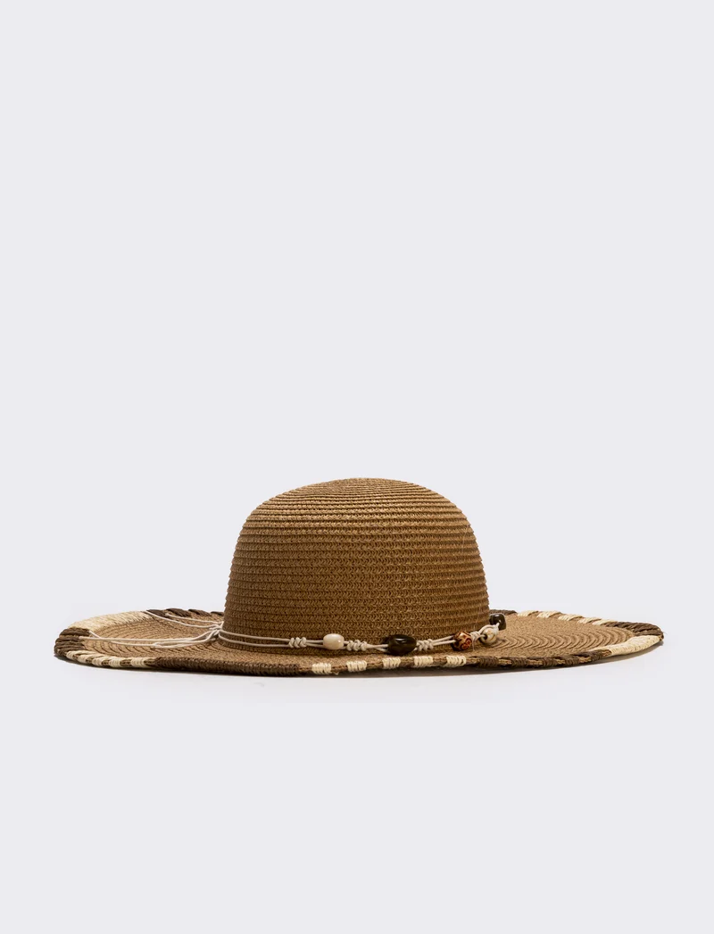 Cappello bicolor in paglia con impunture - Beige