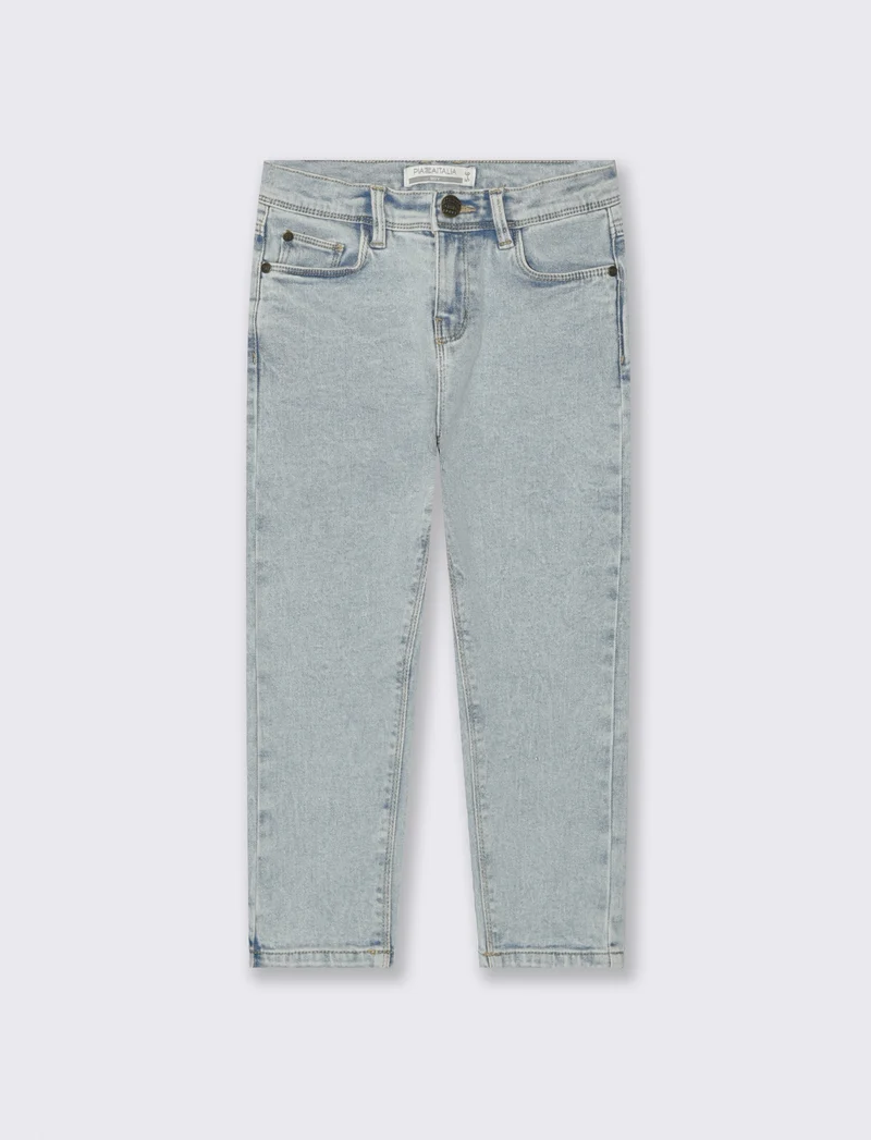 Jeans 5 tasche con vita regolabile - Denim chiaro