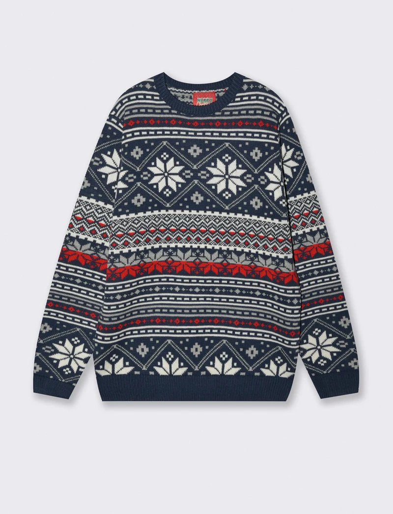 MAGLIA GIROCOLLO FANTASIA JACQUARD - Blu