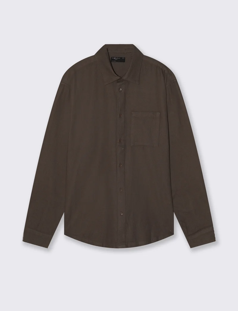 Camicia cropped in cotone waffle - Grigio fango