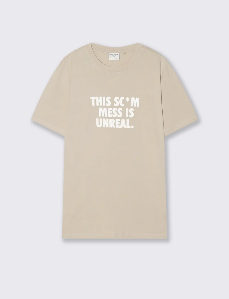T-shirt cotone girocollo stampa contrasto - Grigio ghiaccio