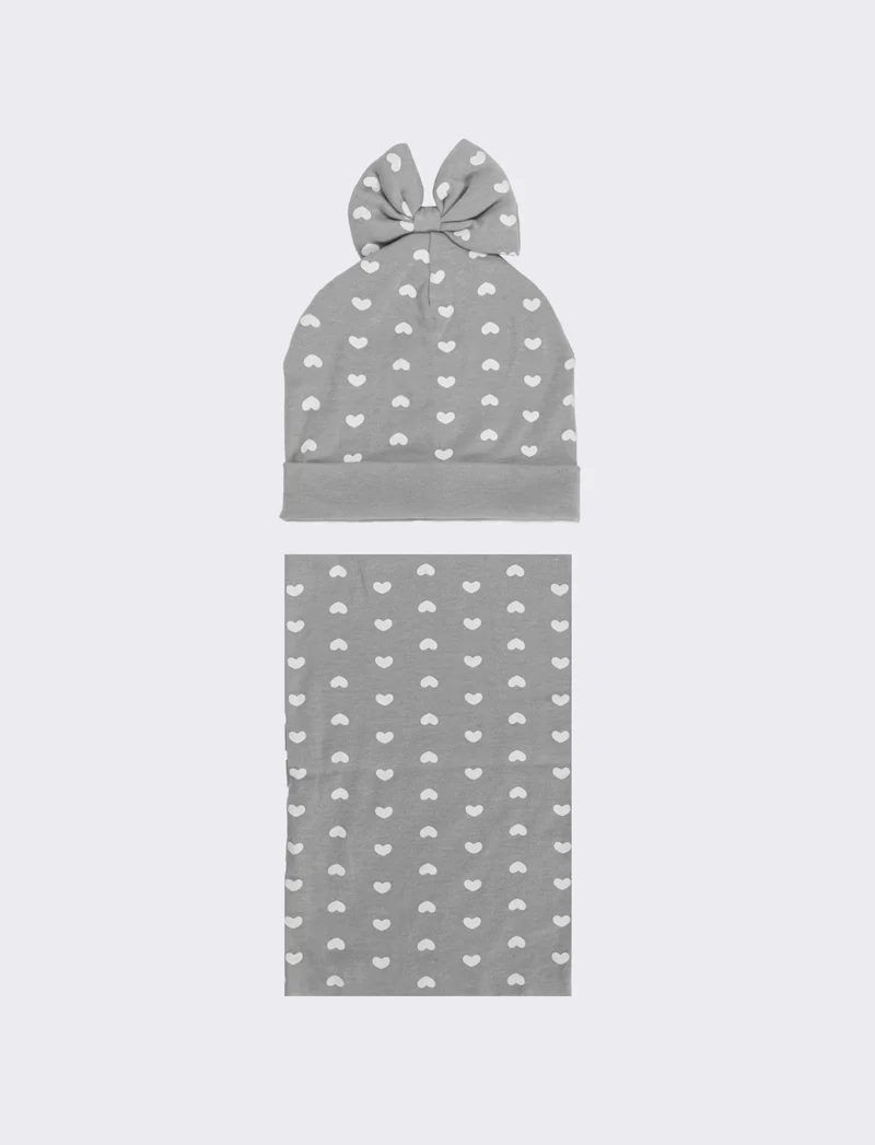Set cappello e collo stampa cuori - Grigio