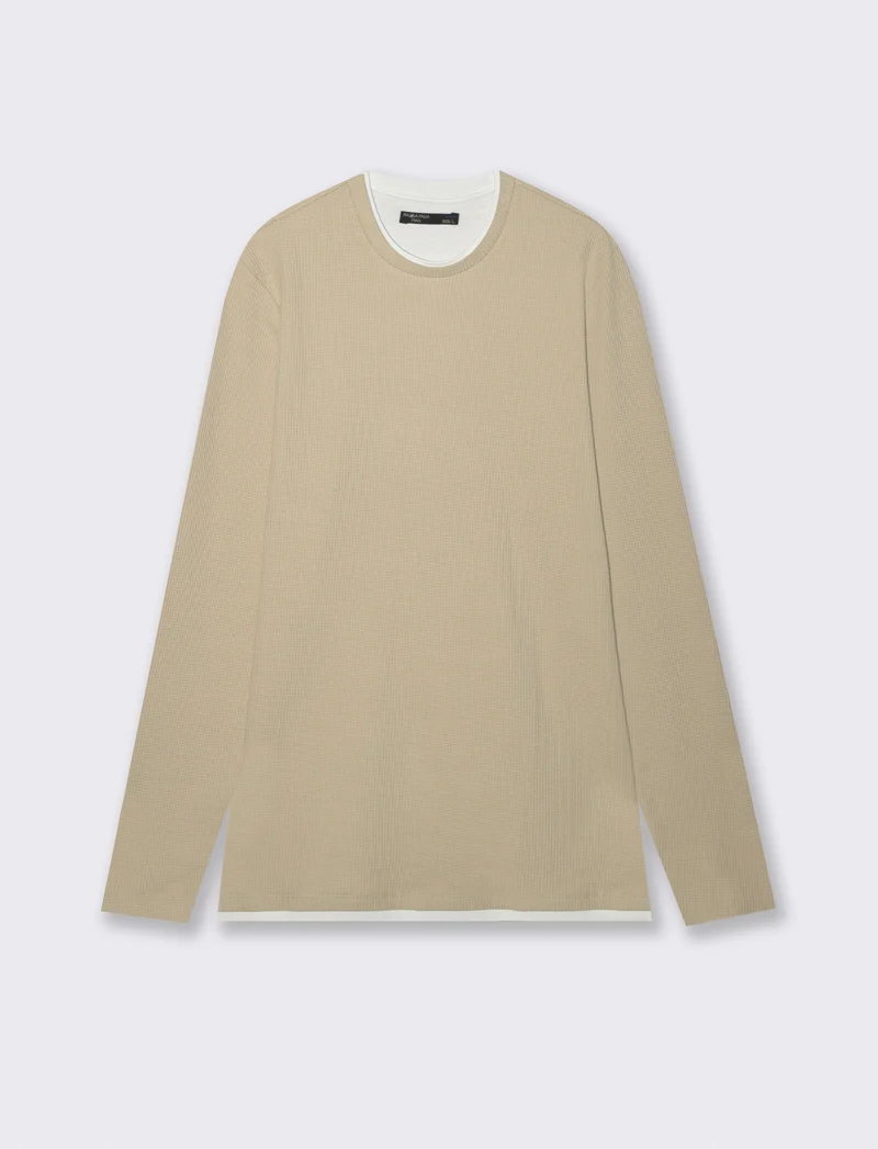 MAGLIA GIROCOLLO STRUTTURA WAFFEL - Beige