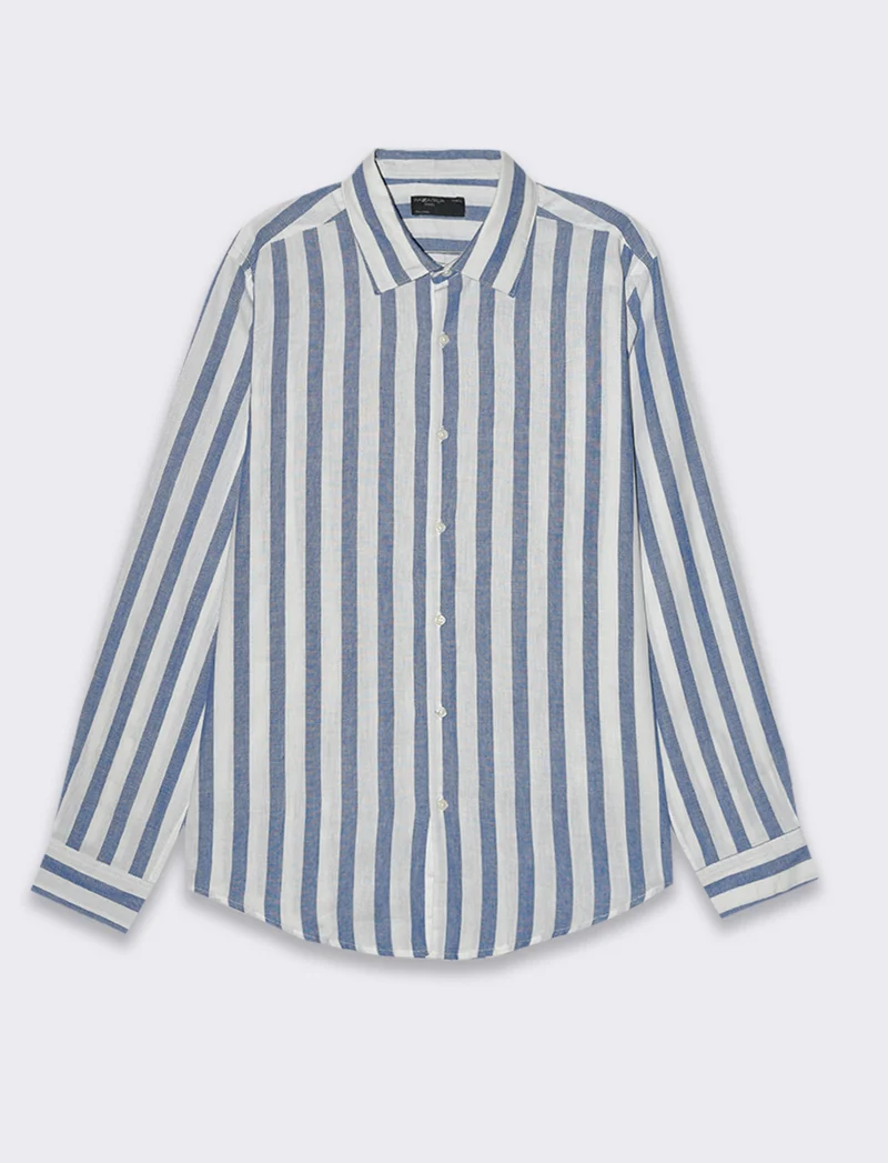 Camicia a righe misto lino da uomo - Bluette