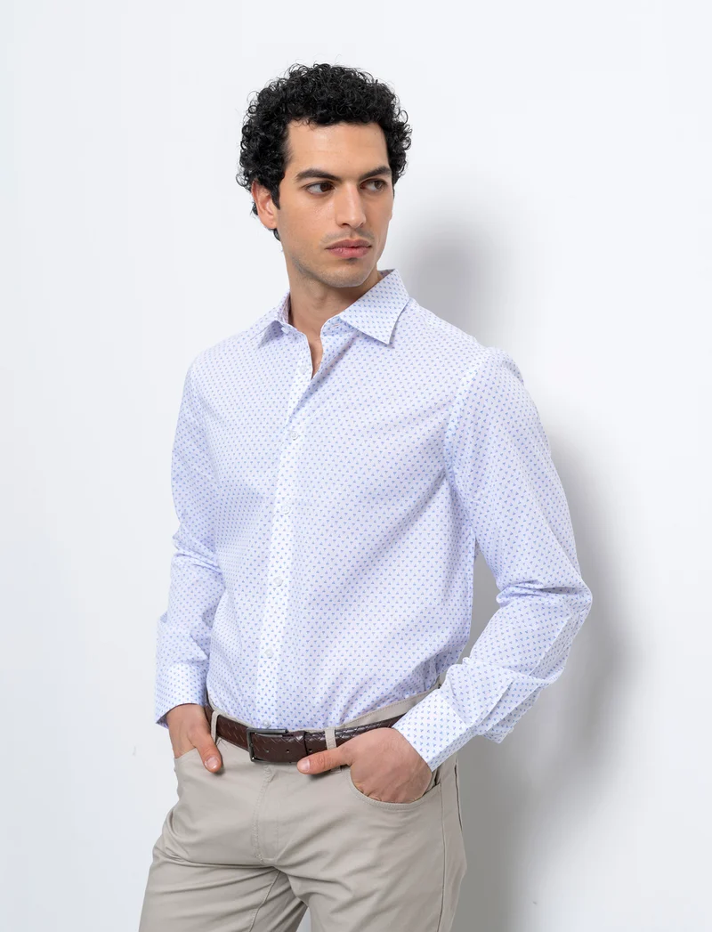 Camicia micro fantasia regular fit da uomo - Azzurro