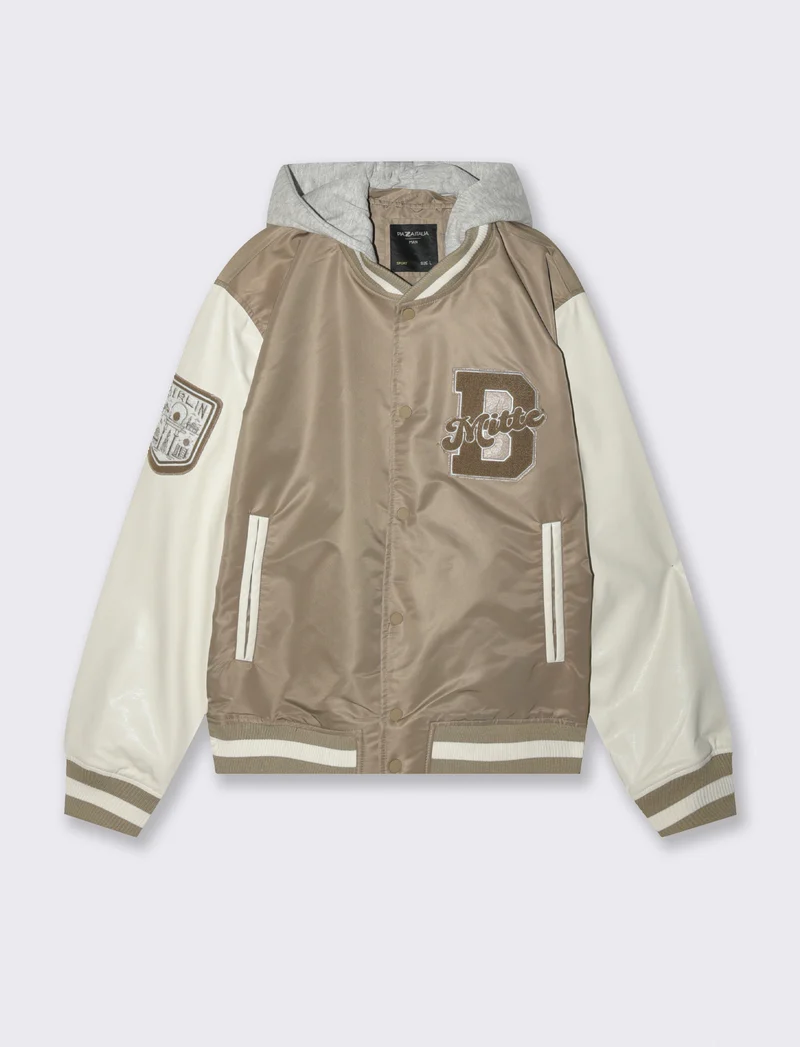 BOMBER VARSITY CON CAPPUCCIO - Grigio tortora