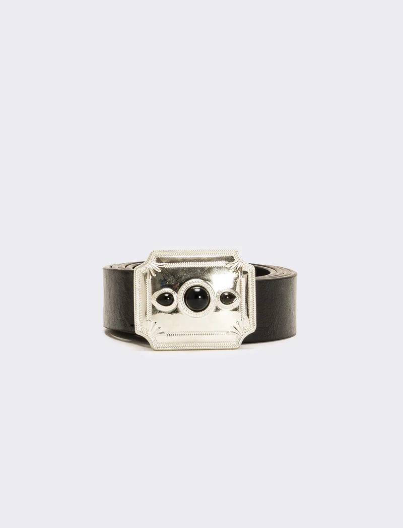 Cintura donna fibbia grande con pietre - Nero
