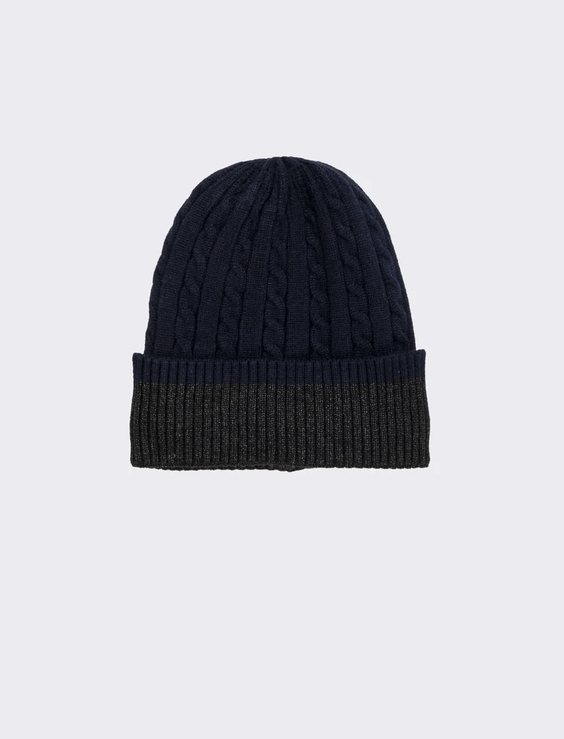 Cappello cuffia a trecce con risvolto uomo - Blu