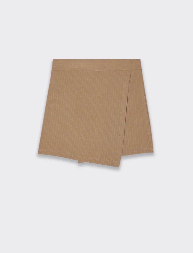 Short finta gonna elegante in tessuto gessato - Beige