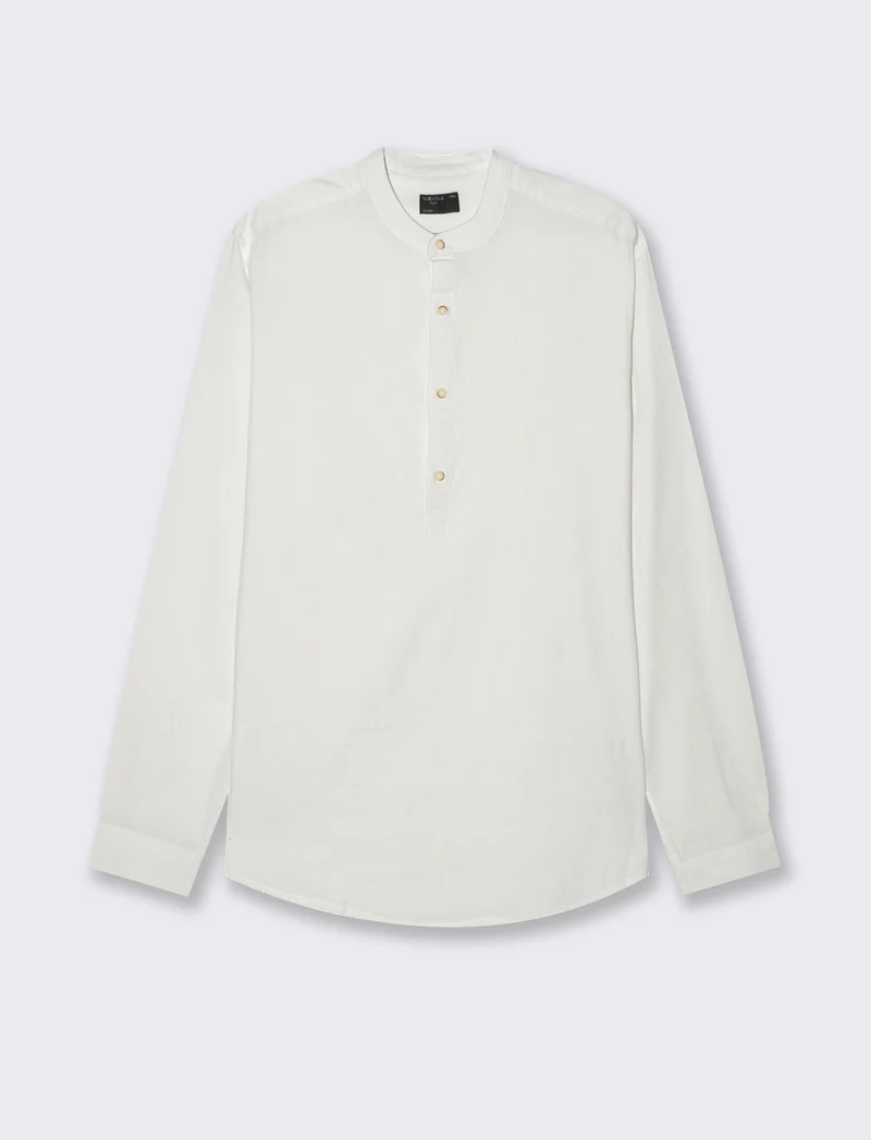 Camicia a casacca misto lino da uomo - Bianco