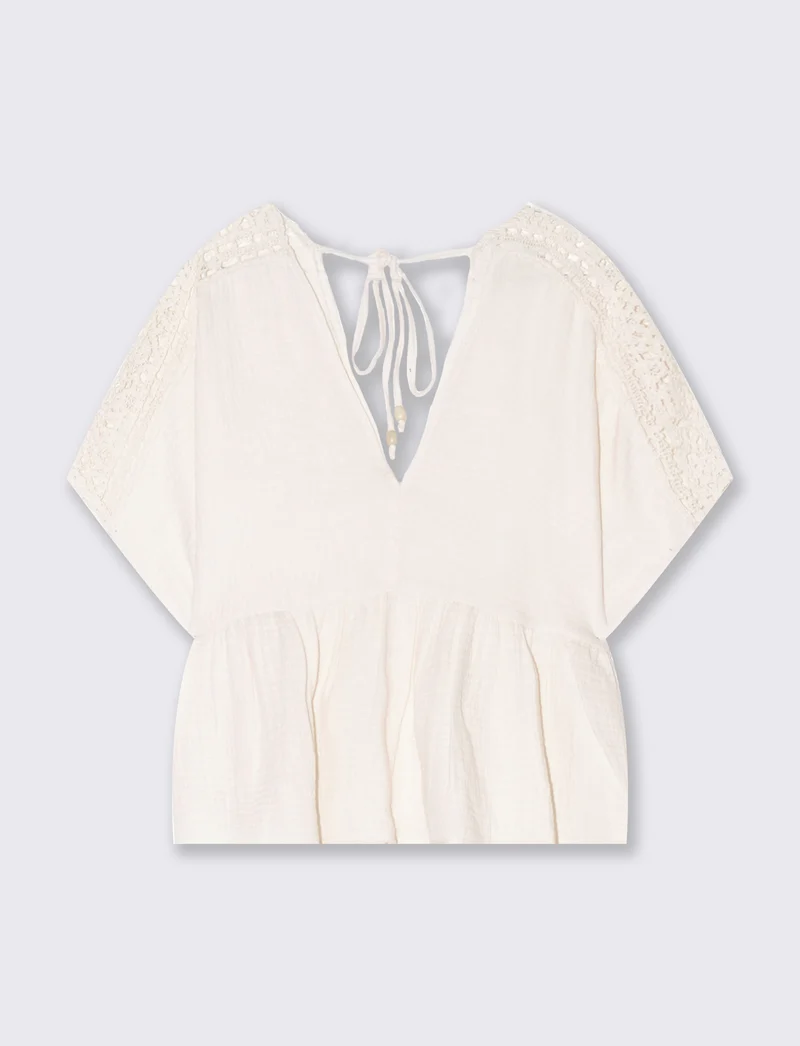 Top con inserto di pizzo da donna - Avorio