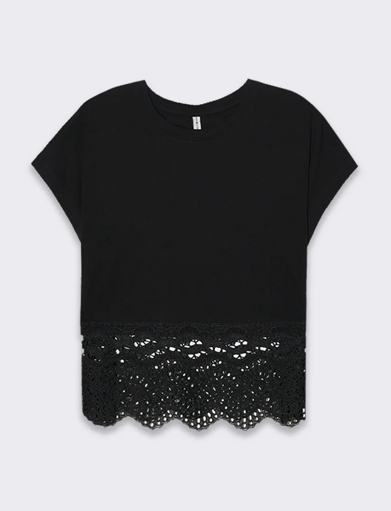 T-shirt con pizzo da donna - Nero