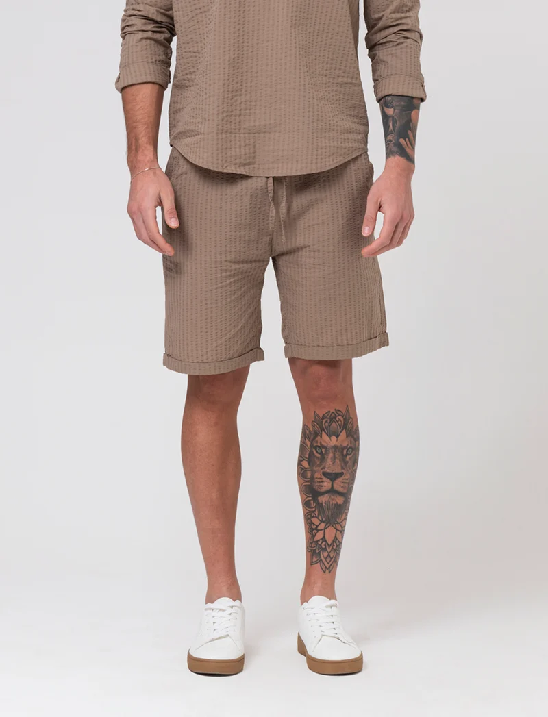 Bermuda jogger in seersucker da uomo - Grigio tortora