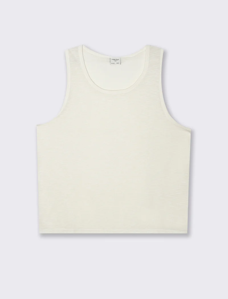 Canotta cropped in tessuto slub da uomo - Beige ecru