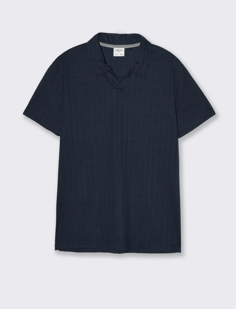 Polo a coste effetto maglia da uomo - Blu