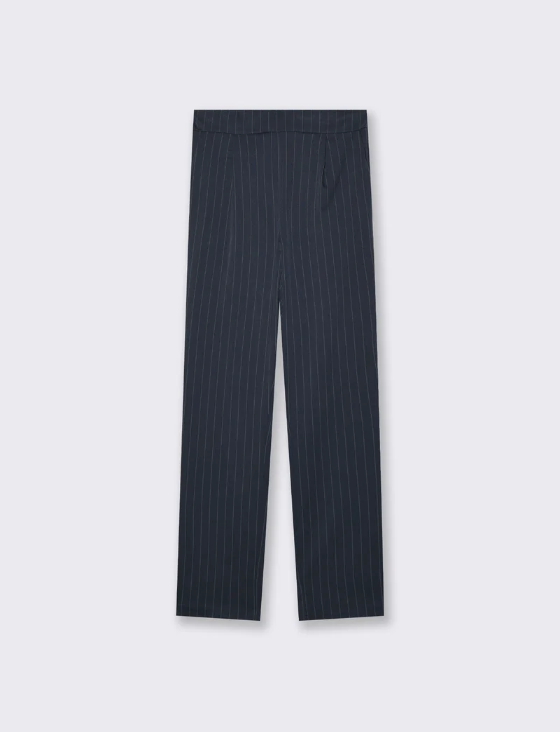 Pantalone in tessuto rigato con elastico al dietro - Blu