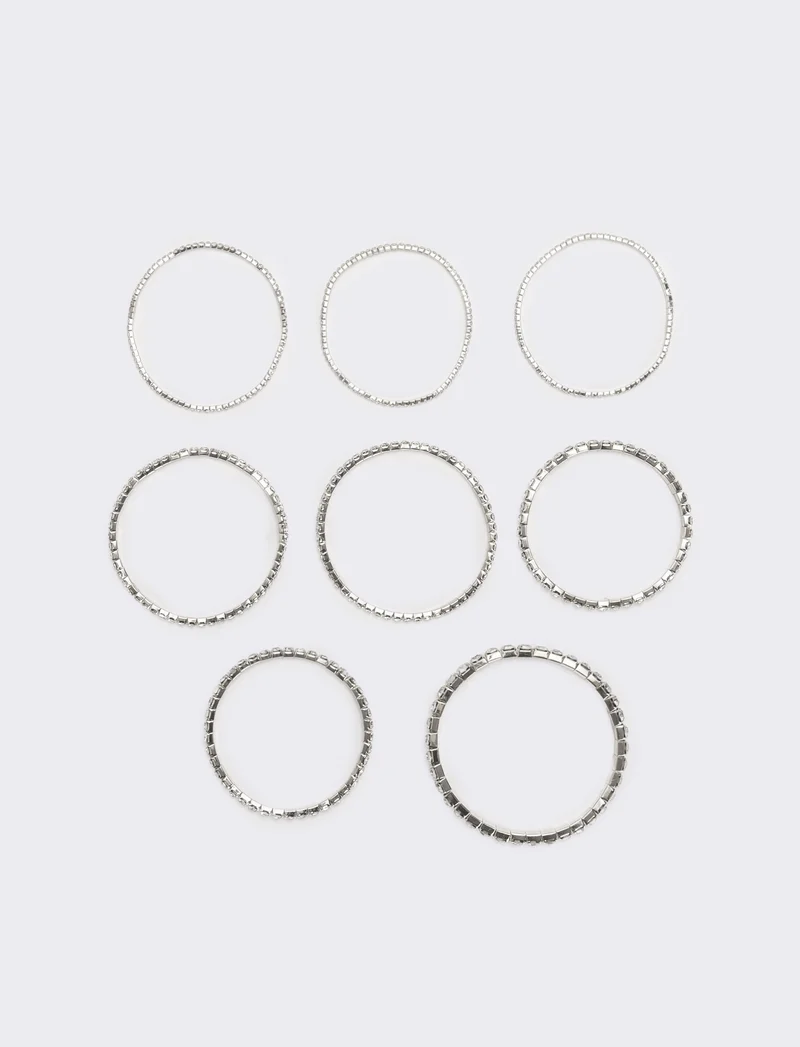 8 bracciali elastici con strass - Argento