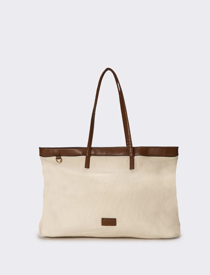 Borsone donna canvas con manici pvc - Bianco sporco