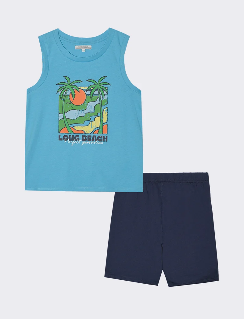 Set due pezzi con canotta da bambino - Turchese