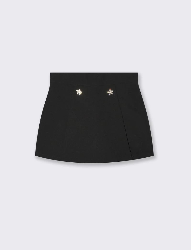 Short con bottoni gioiello da bambina - Nero