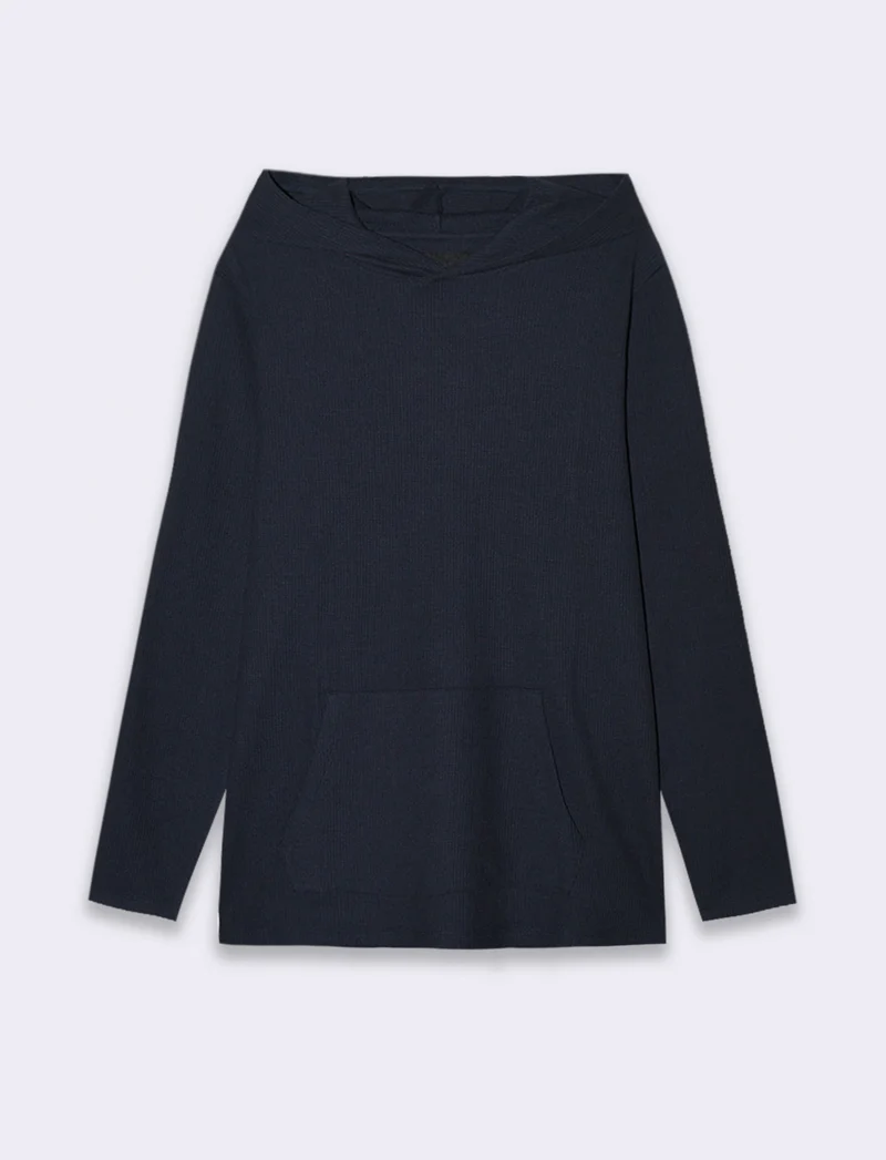 Maglia con cappuccio e marsupio struttura waffel da uomo - Blu