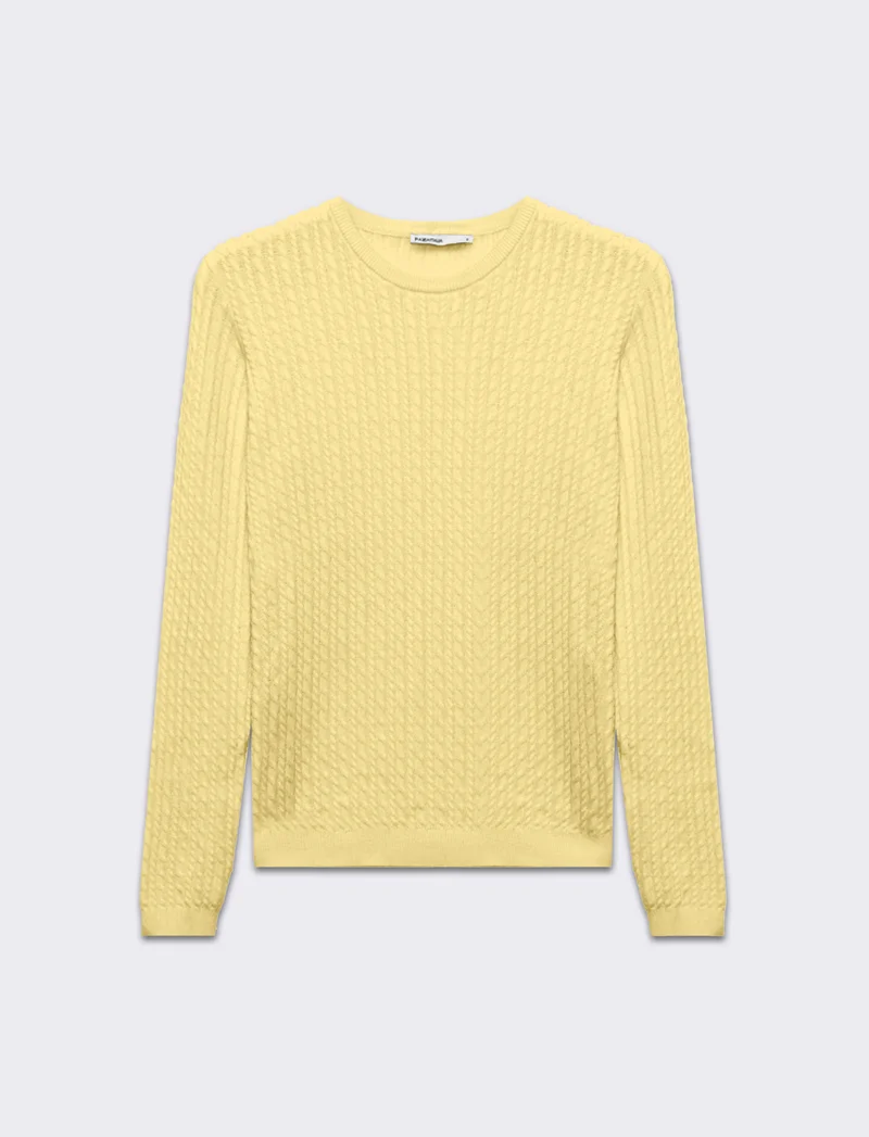 Maglia basica giro collo a trecce da donna - Giallo pastello