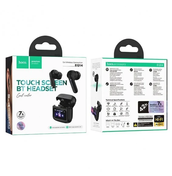 AURICOLARI BLUETOOTH HOCO EQ14 CON DISPLAY TOUCH SCREEN NERI