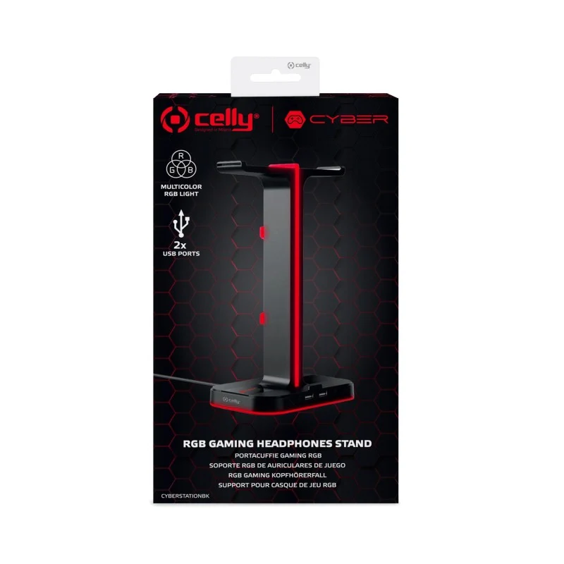 CELLY CYBERSTATION GAMING PORTA CUFFIE RGB CON HUB 2xUSB 2.0 COLORE NERO